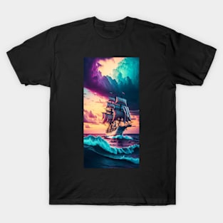 Sailing ship on hard weather T-Shirt